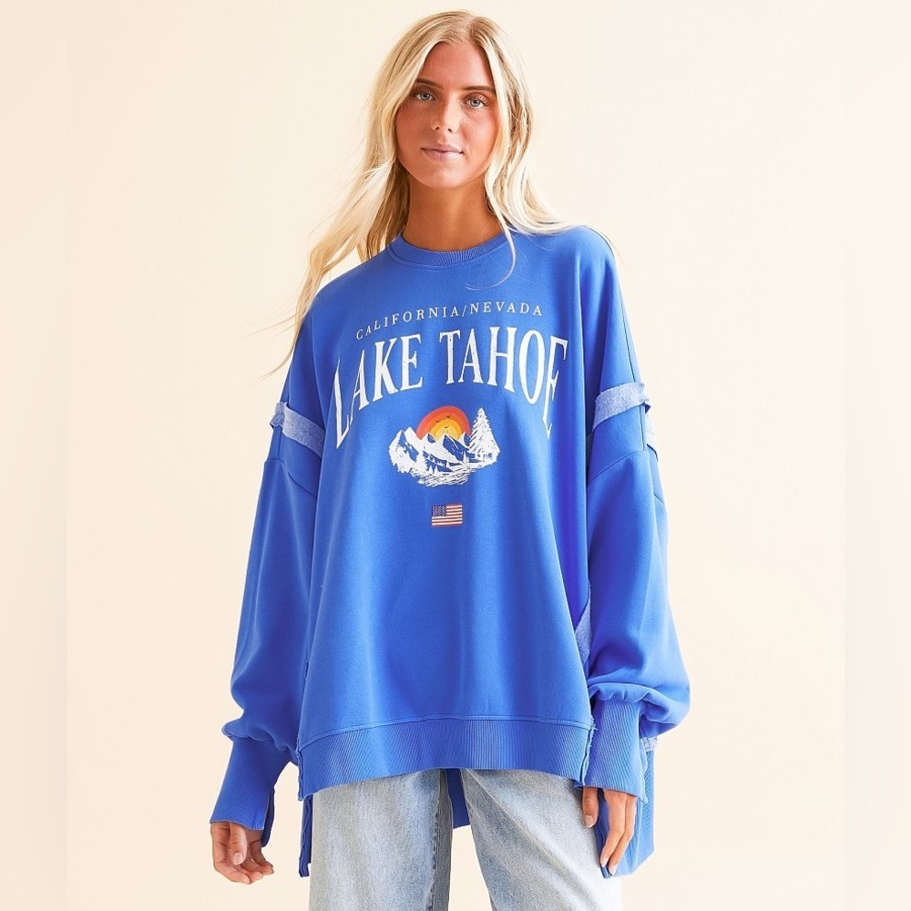💙 GOODIE TWO SLEEVES Lake Tahoe Raw Seam Oversized Pullover – S/M 💙